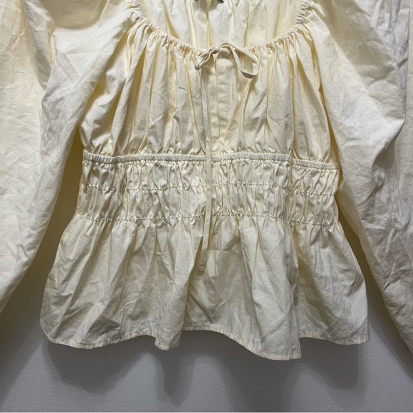 Ciao Lucia Raphaela Square Neck Smocked Top Cream Size Large Cotton Long Sleeve - Picture 4 of 8